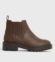 New Look Extra Wide Fit Brown Chunky Chelsea Boots